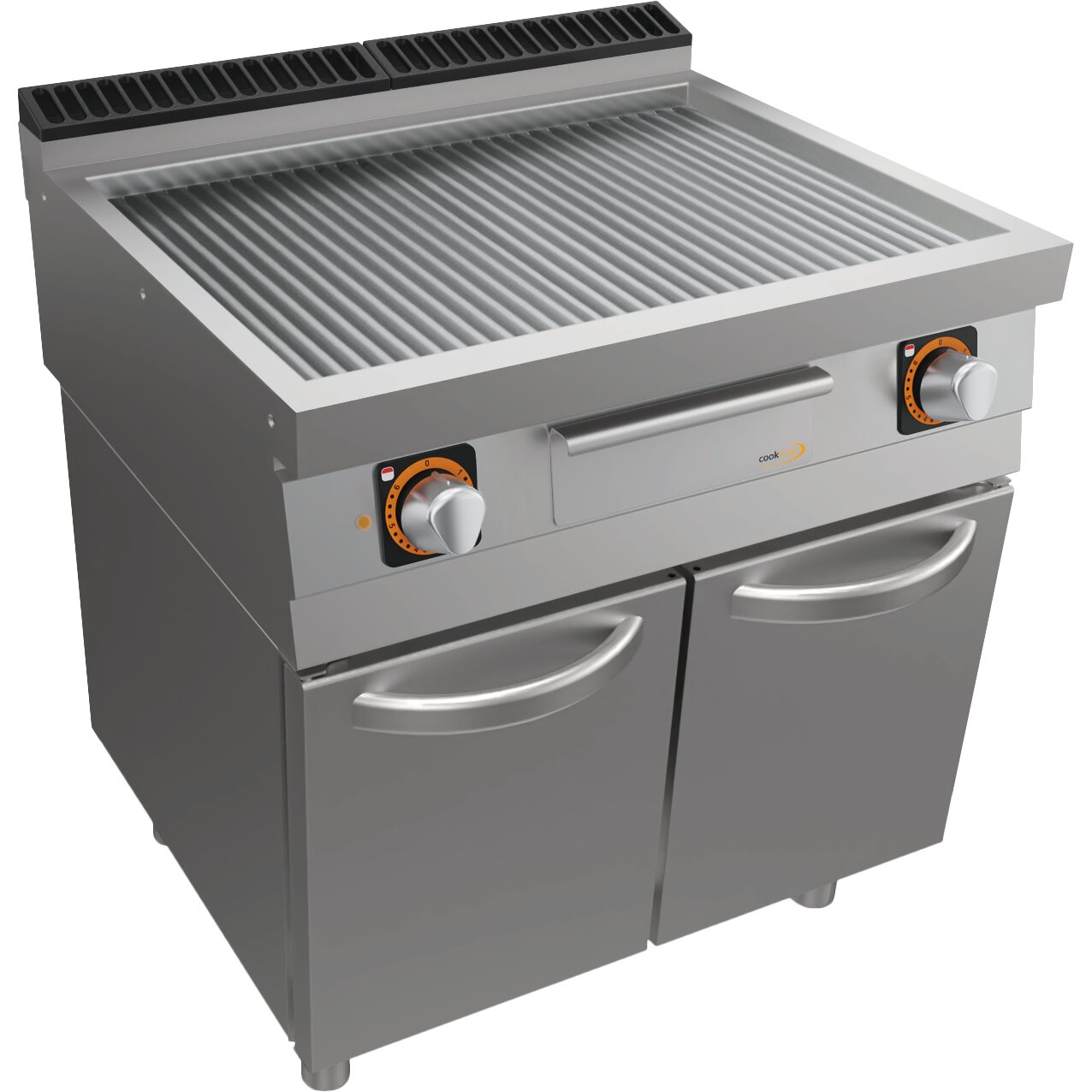 Elektro-Grillplatte, gerillt, mit Unterbau mit Türen